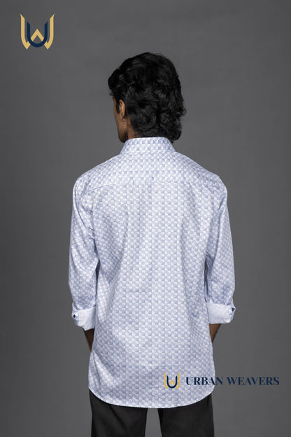 Satin Print – White & Blue
