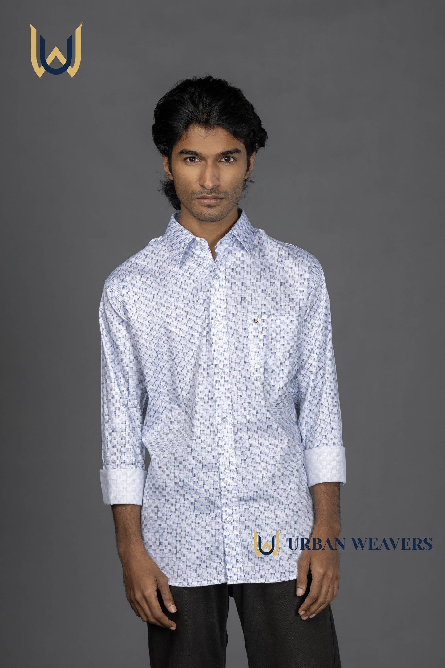 Satin Print – White & Blue
