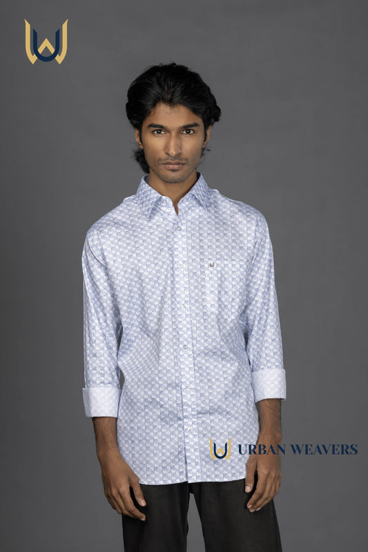Satin Print – White & Blue