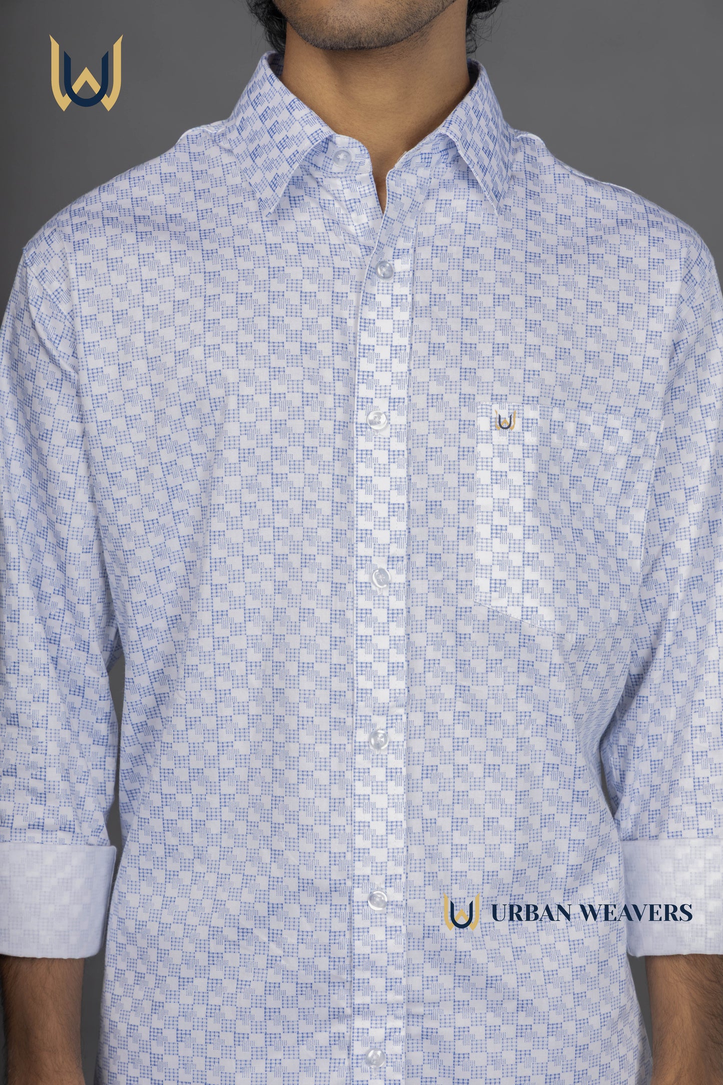 Satin Print – White & Blue