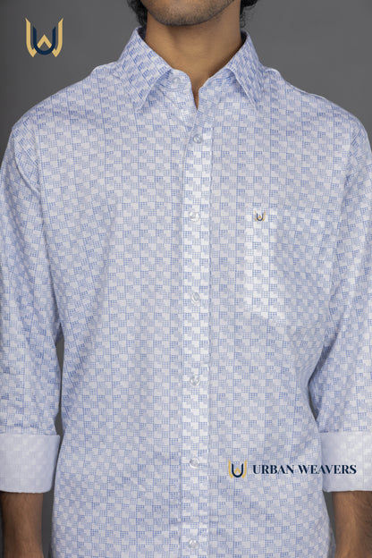 Satin Print – White & Blue