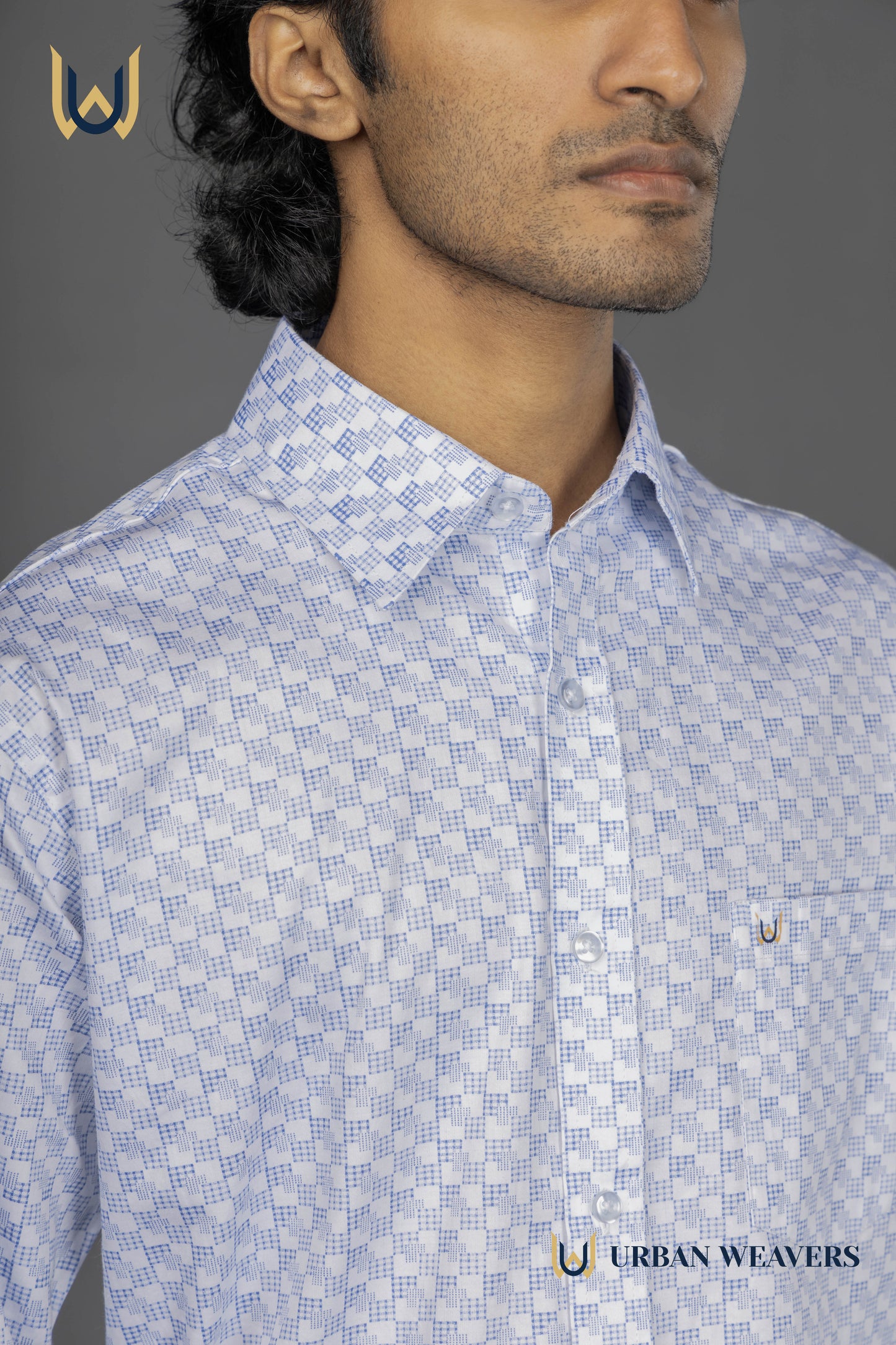 Satin Print – White & Blue