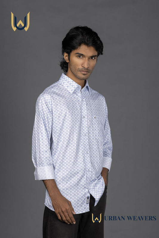 Satin Print – White & Blue