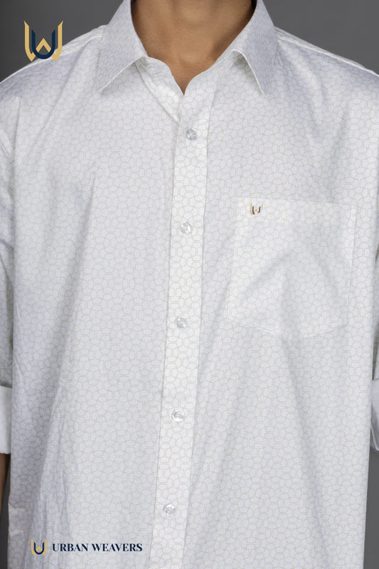 Satin Print – White & Green